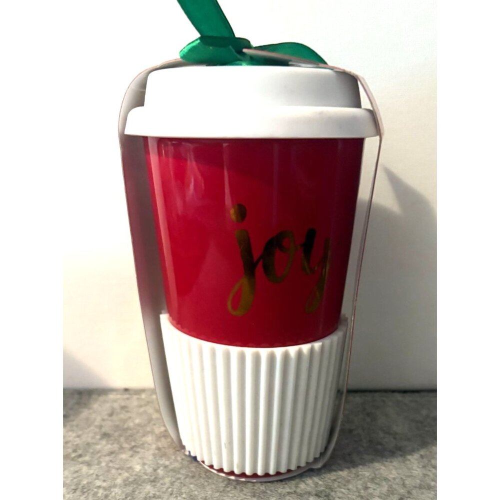 Ceramic Christmas Travel Mug" Joy" W/ Silicone Heat Guard #2951
